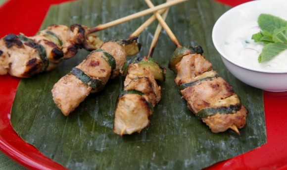 Grilled Honey and Mustard Marinated Chicken Skewers with Yogurt Dipping Sauce